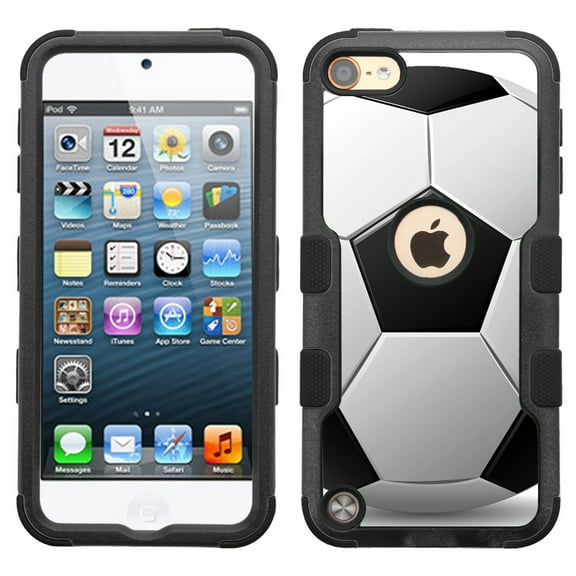 One Tough Shield ® 3-Layer Hybrid Case (Black w/Black Silicone) for Apple iPod Touch 5 5th / 6 6th Generation - Soccer