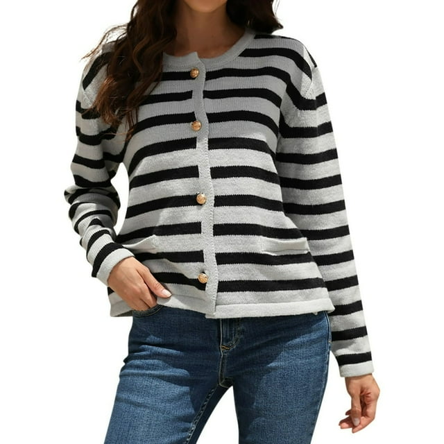 Women‘s Cardigan Sweaters 2023 Open Front Long Sleeve Button Down Knit Jackets with Hand Pockets