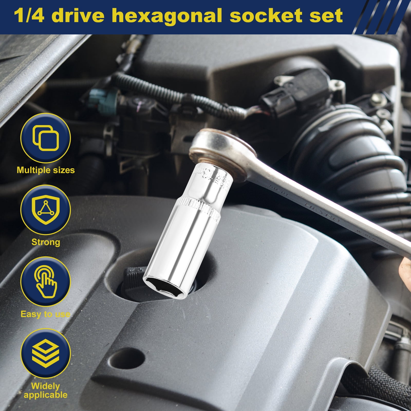 32 Pcs 1/4" Drive Socket Set 6 Point Design Deep and Shallow Socket Set Metric Size 6mm-13mm Mirror Chrome Finish with Storage Holders