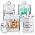 thumbnail image 2 of 4 PACK Bathroom Canister for Cotton Ball, Cotton Swab, Cotton Round Pads, Floss Picks - 10 oz Clear Plastic Apothecary Jar Set for Bathroom Canister Storage Organization, Vanity Makeup Organizer, 2 of 7