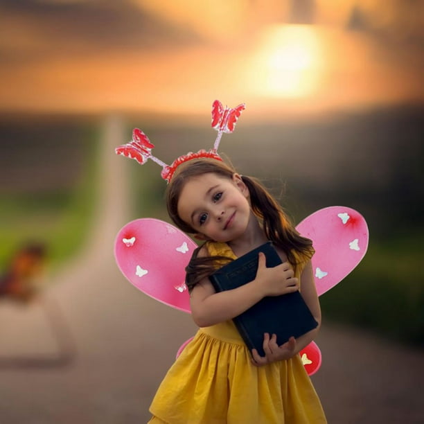 Txlixc Juego de rol de cuento de hadas de 4 piezas para niñas, falda brillante + alas de mariposa de cuento de hadas LED + horquilla + palo de mariposa Txlixc moda