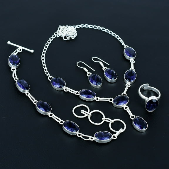 African Amethyst 925 Sterling Silver Oval Gemstone Handmade Jewelry Set VJ 211