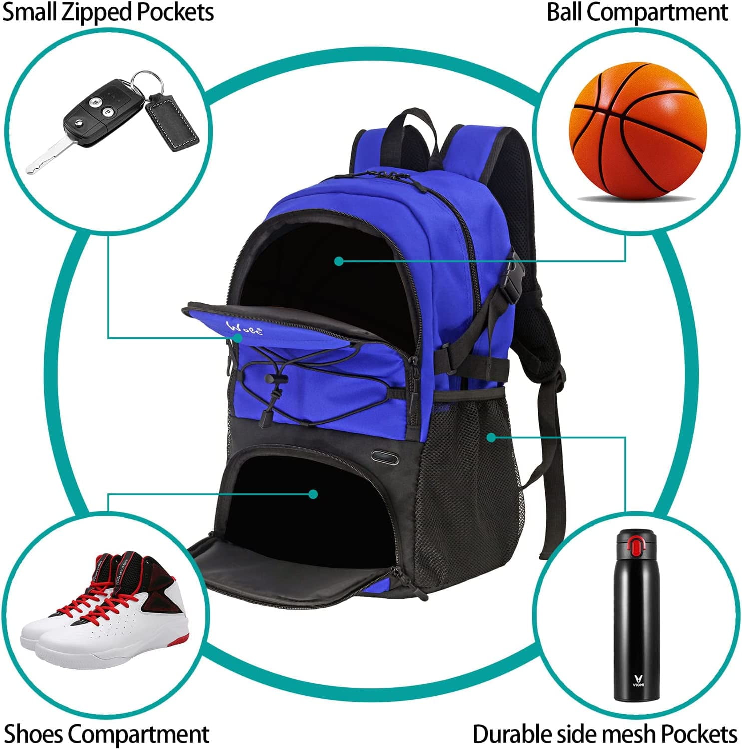 WOLT Blue Basketball Bag Backpack Bag for Men--Best Accessories Gym Daily Use 1 Pack