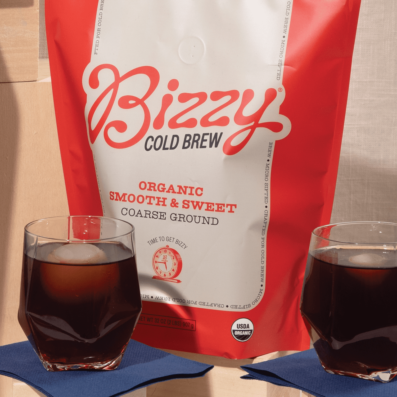 Bizzy Organic Cold Brew Coffee, Smooth & Sweet Blend, Medium Roast, Coarse Ground, 2 lb Bag