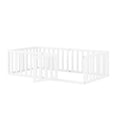 thumbnail image 4 of Floor Bed, Full Size Platform Bed Frame with Fence and Door with Safety Guardrails and Wood Slats Montessori Floor Bed for Girls and Boys, White, 4 of 5
