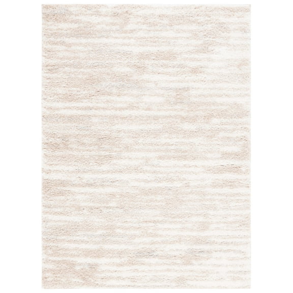 SAFAVIEH Lindsay Glenn Distressed Polyester Shag Area Rug, Beige/Ivory, 4' x 6'