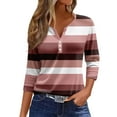 thumbnail image 1 of Camiseta de Mujer Camiseta Estampado Botón Manga 3/4 Diario Fin de Semana Moda Básico Cuello en V Top Regular Rosa Fuerte/M, 1 of 5