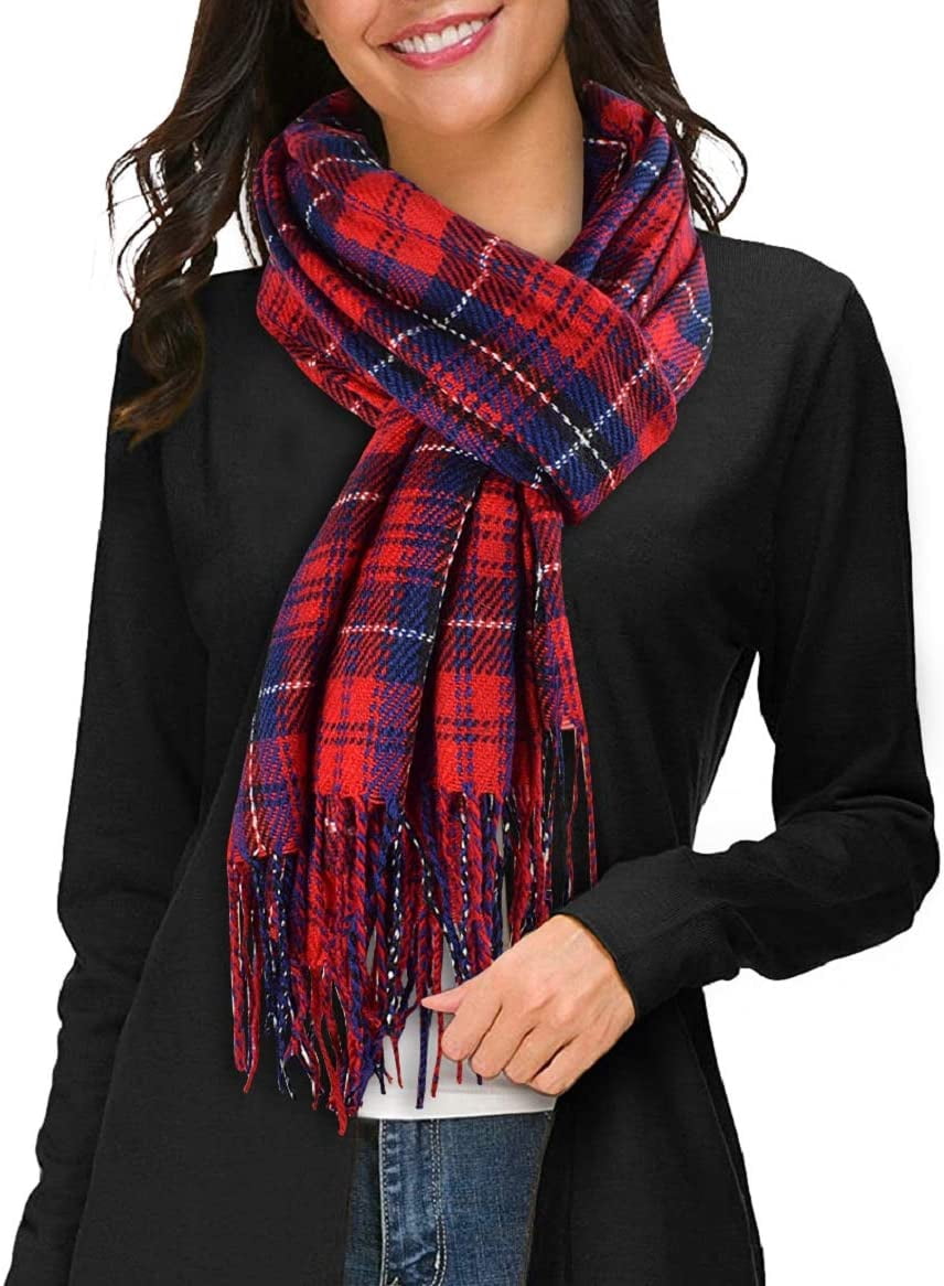 Winter Plaid Scarf Neck Warmer Tassel 