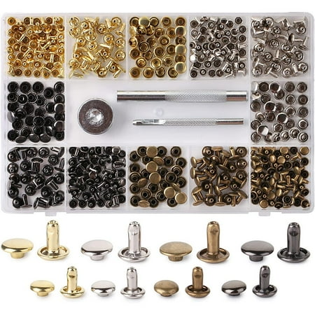 

Leather Rivets Kit 4 Colors 2 Sizes 240 Pcs Tubular Metal Studs