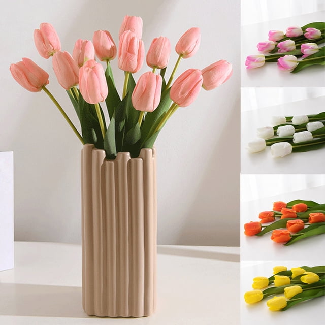 Ramo de flores artificiales de tulipanes de tacto real de Shenmeida, 5 unidades, arreglo floral para decoración de bodas y hogar
