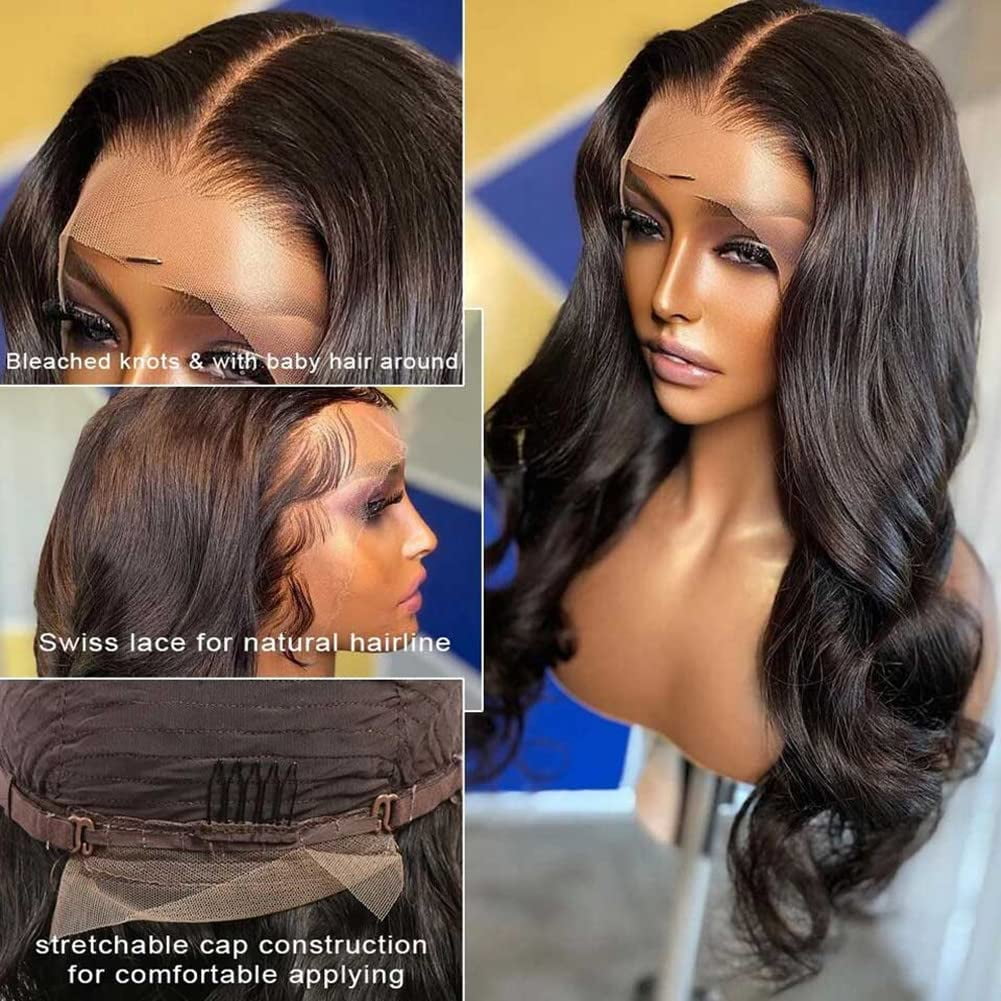 13x6 HD Transparent Body Wave Lace Front Wigs Human Hair Wigs for Black Women Glueless Brazilian Virgin Lace Frontal Wigs Human Hair Pre Plucked With Baby Hair Natural Black