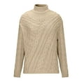 thumbnail image 5 of successthop Knitted Sweaters Women Cable Knit Long Sleeve Tops Crewneck Pullover Outwear Ribbed Cuff Solid Clothes Brown, 5 of 8