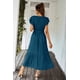 thumbnail image 3 of Vestido PRETTYGARDEN Maxi Azul con Volantes, Escote Cruzado y Cinturón, Talla M, 3 of 8
