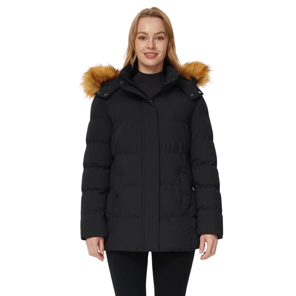 WenVen Women's Puffer Jacket Quilted Winter Coat Thicken Windproof Snow Outerwear with Hood Black L