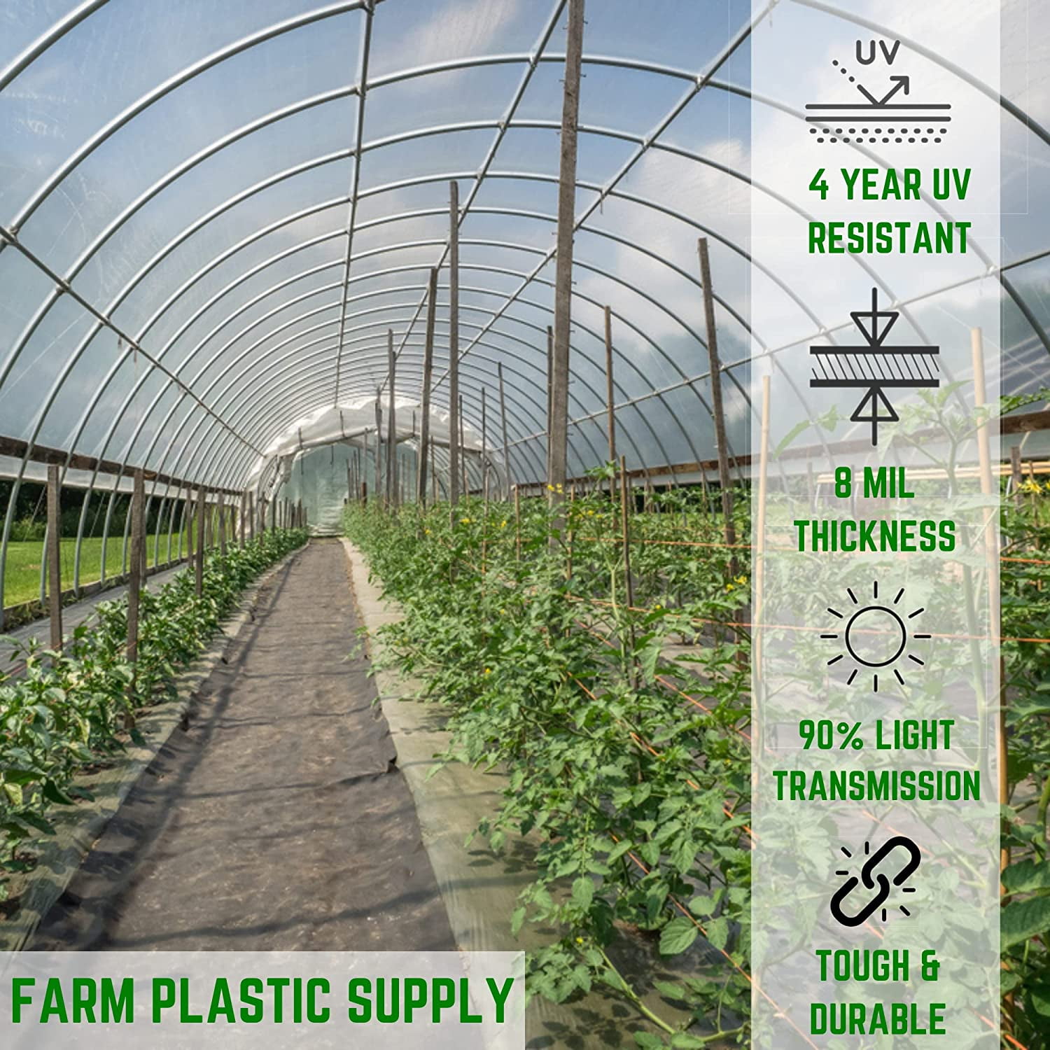 Farm Plastic Supply - Clear Greenhouse Plastic Sheeting - Ultra Durable - 8 mil - (50' x 60') - 4 Year UV Resistant Polyethylene Greenhouse Film for Gardening, Farming, Agriculture