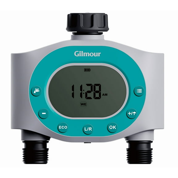 Gilmour Single Outlet LCD Water Timer, Programmable Hose-End Sprinkler Timer with Leak Alert, Rain Delay, Manual Override & 1–240 Min Runtime, Easy Tool-Free Install