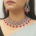 thumbnail image 3 of Efulgenz Pink Bohemian Indian Oxidized Vintage Bridal Sets Faux Pearl Kundan Choker Necklace Earrings & Head Chain Fashion Statement Jewelry set for Women, 3 of 10