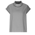 thumbnail image 4 of POTETI Summer Shirts for Women Cotton and Linen Shirts for Women High Neck Short Sleeve Blouse, 4 of 6