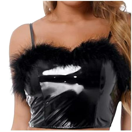 Herrnalise Sexy Women Lingerie Leather Feather Babydoll Underwear Sleepwear Cami Camisoles Vest Tank Tops