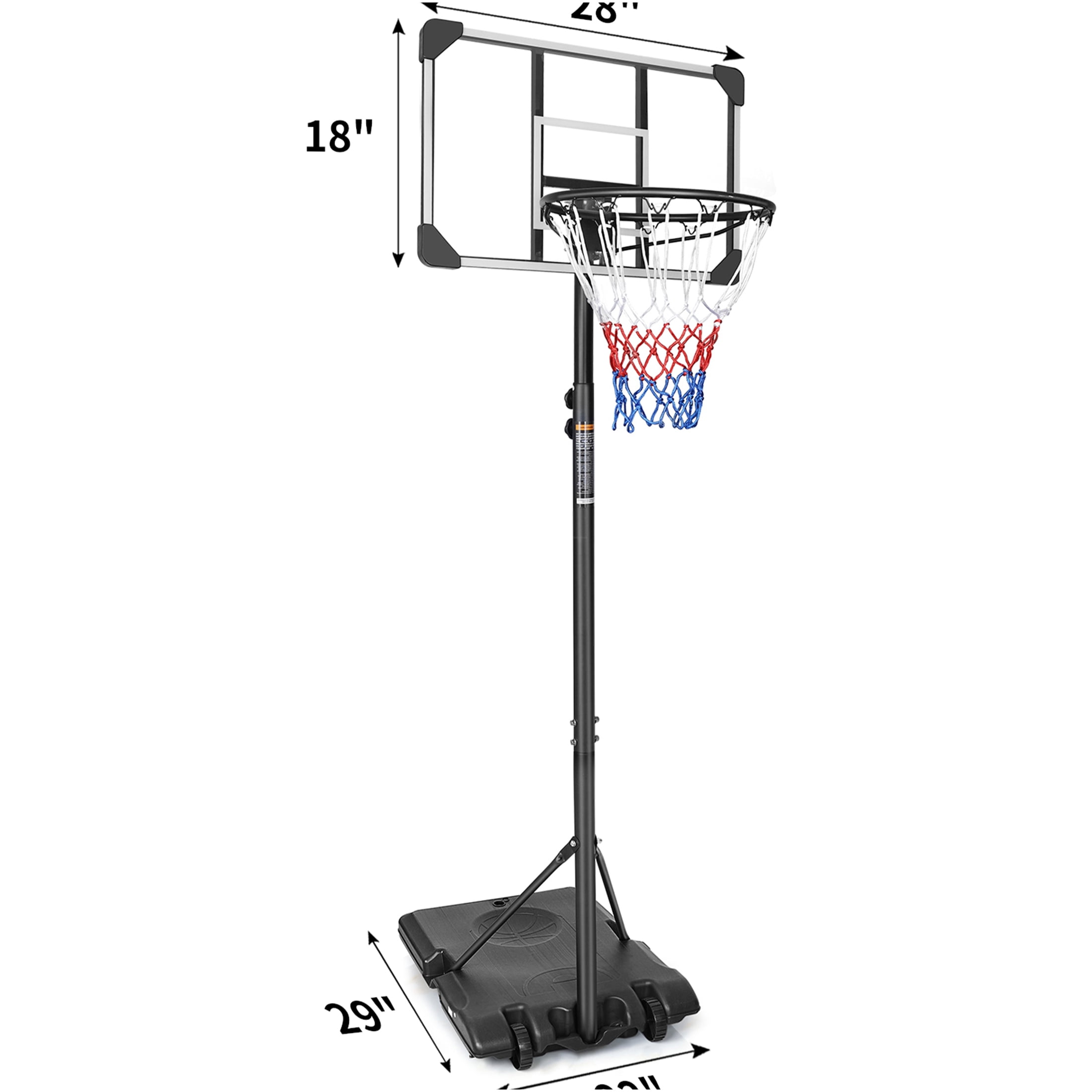 JERFIT Portable Basketball Hoop with Base & Wheels, 5.6ft-7ft Height Adjustable Hoop for Youth Kids, 28" Shatterproof Backboard for Indoor Outdoor Use