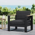 thumbnail image 2 of Outdoor Club Chair, Black + Natural + Dark Gray,Metal & Wood Main Material,32.00” W x 27.50” D x 24.75” H.Suitable for outdoor courtyards and Suitable for balconies, 2 of 16