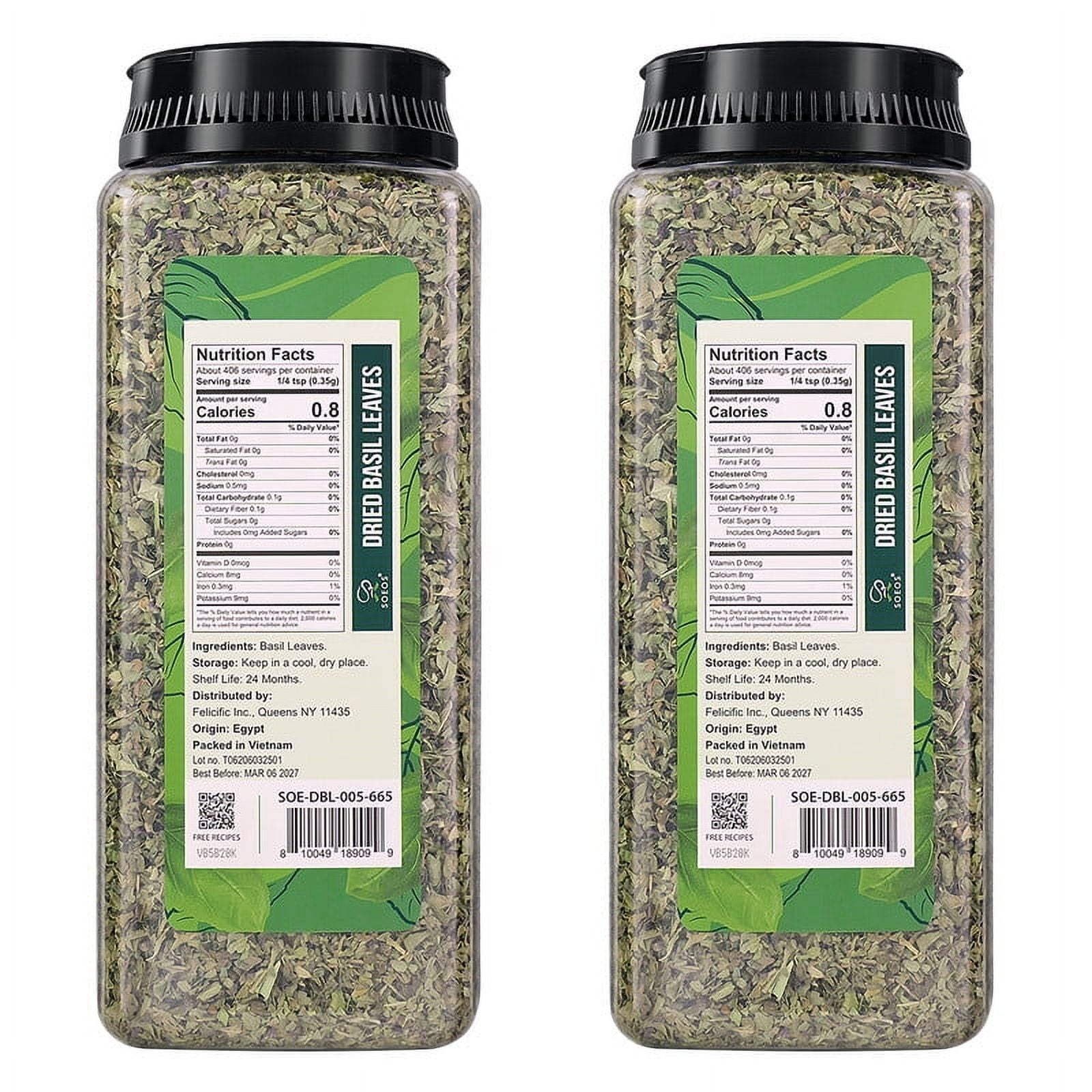 Soeos Dried Basil Leaves, 142g, (5 oz), 2 Packs, Total Weight, 10 oz