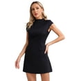 thumbnail image 2 of MSemis Robe une Pièce pour Femmes Col Montant Manches Courtes Taille Haute Robe Courte Noire m, 2 of 7