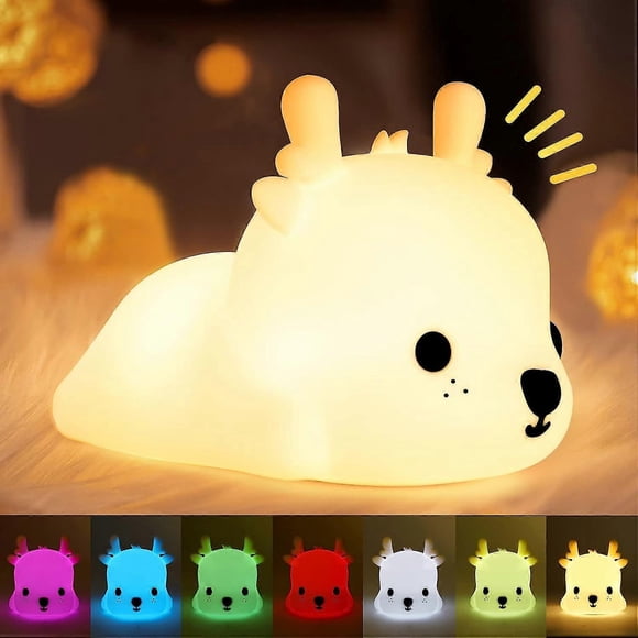 Baby Night Light, Elk Rechargeable Baby Night Light, LED Baby Night Light Portable Girl Adult Boy, Silicone Touch Night Light Lamp Gift Baby Girl Lumi
