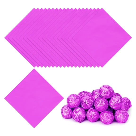 5x5 Inch Foil Candy Wrappers, Square Glossy Aluminium Foil Candy Wrapping Paper Light Purple, 100 Pcs