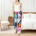 thumbnail image 4 of Cauagu Cool Colorful Wolf Pajama Pants for Women Loose Fit Wide Leg Trouser Pants Casual Elastic Waist Drawstring Lounge Pants, 4 of 6