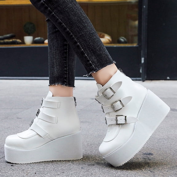HONITANO Women's White Short Tube Boots with Chunky Heel, Elegant Wedding & Party Shoes, Comfortable Dress Footwear