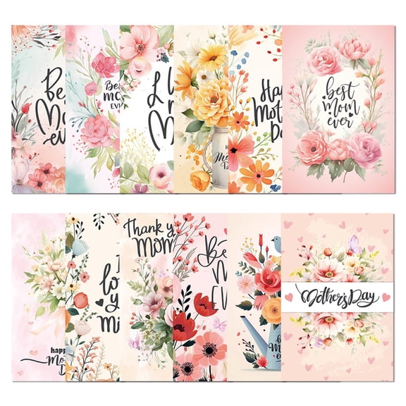 ROCKROK Pack Of 12 Colorful Mother's Day Celebration Postcards Festival Greeting Cards