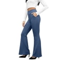thumbnail image 2 of Domuza Women's Bootcut Leggings - Bootleg Yoga Pants Flare with Pockets,Tummy Control High Waisted Casual Dress Pants Blue L, 2 of 6
