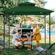 COOSHADE 8'x 5' Grill Gazebo Double Tiered Outdoor BBQ Gazebo Canopy with LED Light (Forest Green)