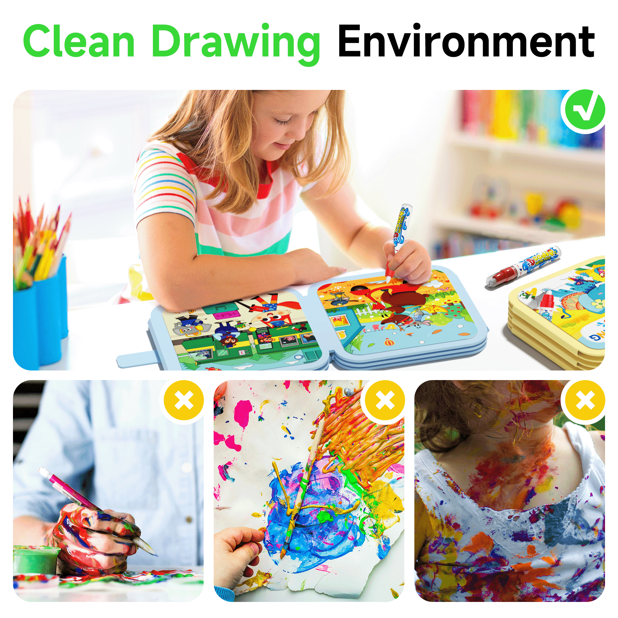 Timetome Reusable Water Painting Book - 3 Pack Magic Watercolor Books with Water Pens, 30 Coloring Book Pages for Kids Fairy Tale, Animal & Dinosaur Themes | No Mess Paint & Reusable Fun for Ages 3+