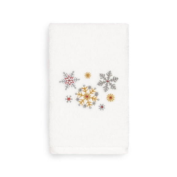 Linum Home Christmas Snowfall Embroidered White Turkish Cotton Hand Towel