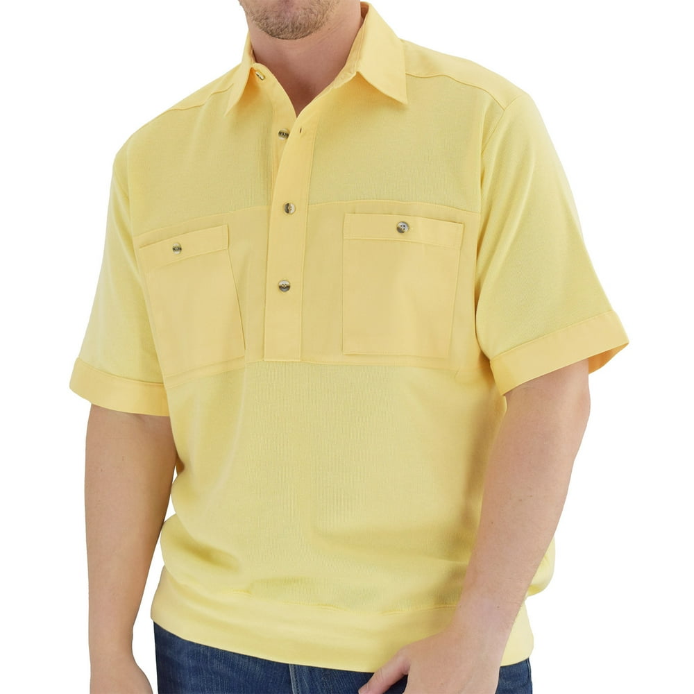Solid Knit Banded Bottom Shirt Woven Chest Panel with Two Pockets - Walmart.com - Walmart.com