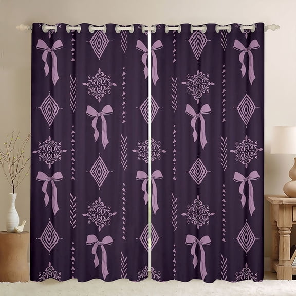 Feelyou Bow-tie Black Out Curtains, Bohemian Western Aztec Curtains Pack of 2 (42x63 Each)