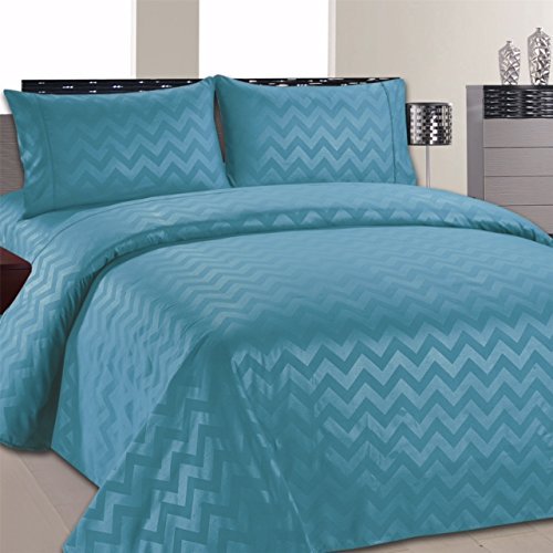 Collection Chevron Beverly Hills Série 1800 Ultra Douce Résistante aux Plis Parure de Draps Uni (Très Grand, Aqua)
