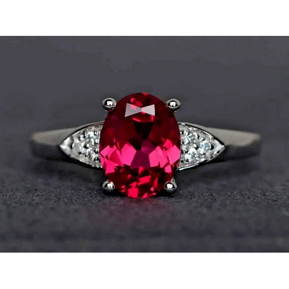 Red Ruby Engagement Ring Oval Cut Ring Wedding And Promise Ring