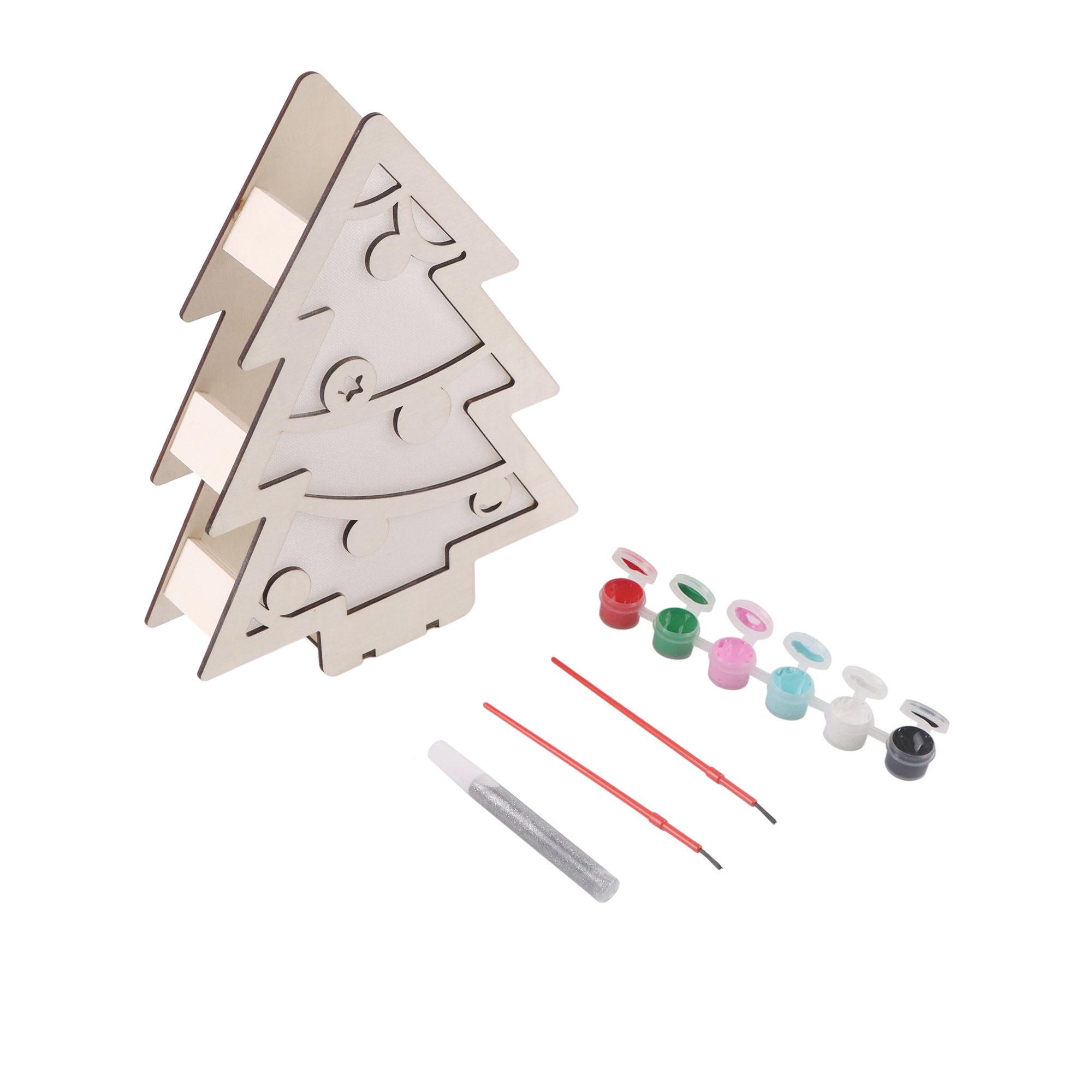 Holiday Time Christmas Tree Craft Kit with LED lights, 8.46 x 11 x 2 Inch, Wooden Decoration, Unisex, Christmas