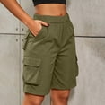 thumbnail image 5 of Fnooota Womens Cargo Bermuda Shorts, Summer Relaxed Fit Elastic Waist Above the Knee Hiking Shorts with Pockets Green Size XL, 5 of 8