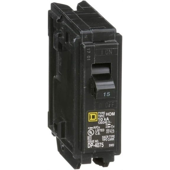 Square D HOM115 Plug-In Mount Standard Miniature Circuit Breaker 1-Pole 15 Amp 120 Volt AC Homeline