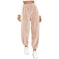 thumbnail image 3 of Feancey Womens Fuzzy Pajamas Loung Pants Winter Cozy Warm Soft Pjs Bottoms Soft Fleece Plush Sleep Pants High Waist Jogger Sweatpants Pink 4XL, 3 of 6