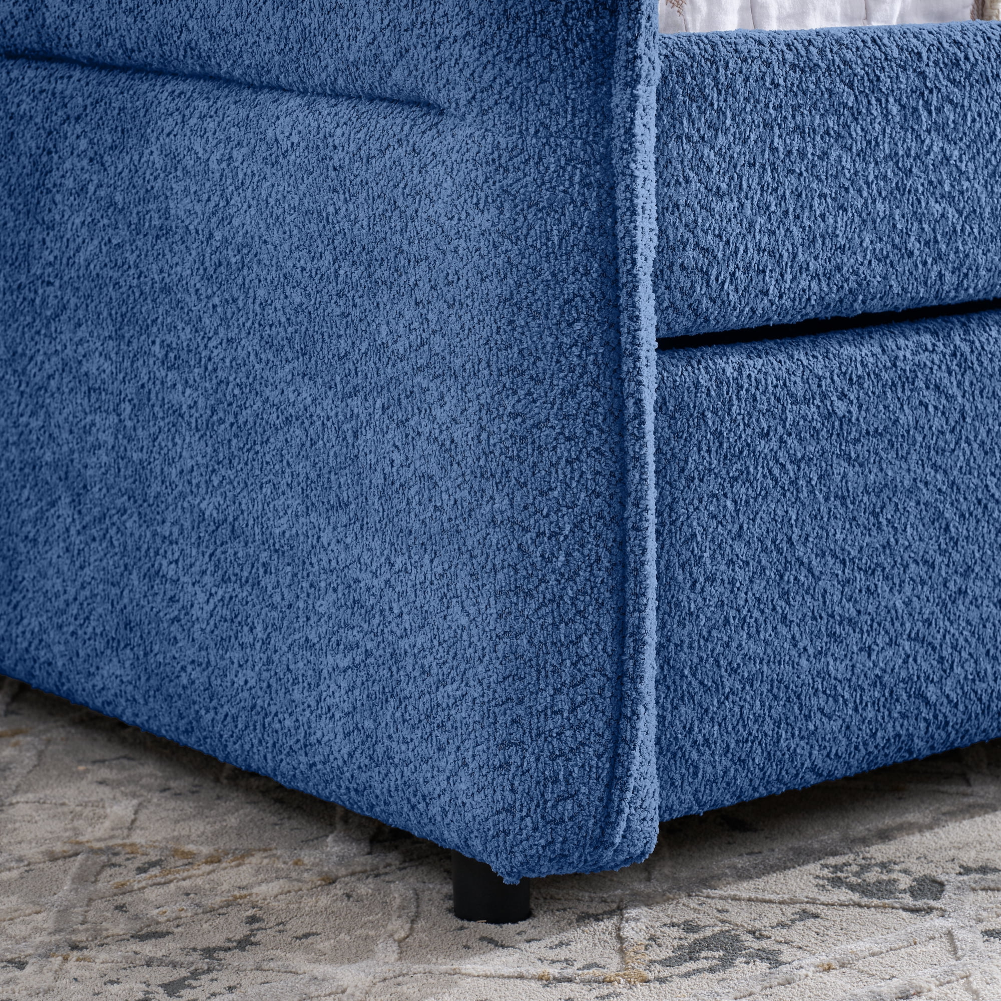 Mintazer Full Upholstered Daybed with Trundle, Boucle Fabric Sofa Bed for Living Room & Bedroom, Blue