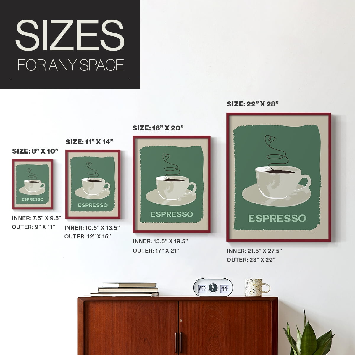 Modern Coffee IV in Red Solid Wood 8 x 10 Framed Print