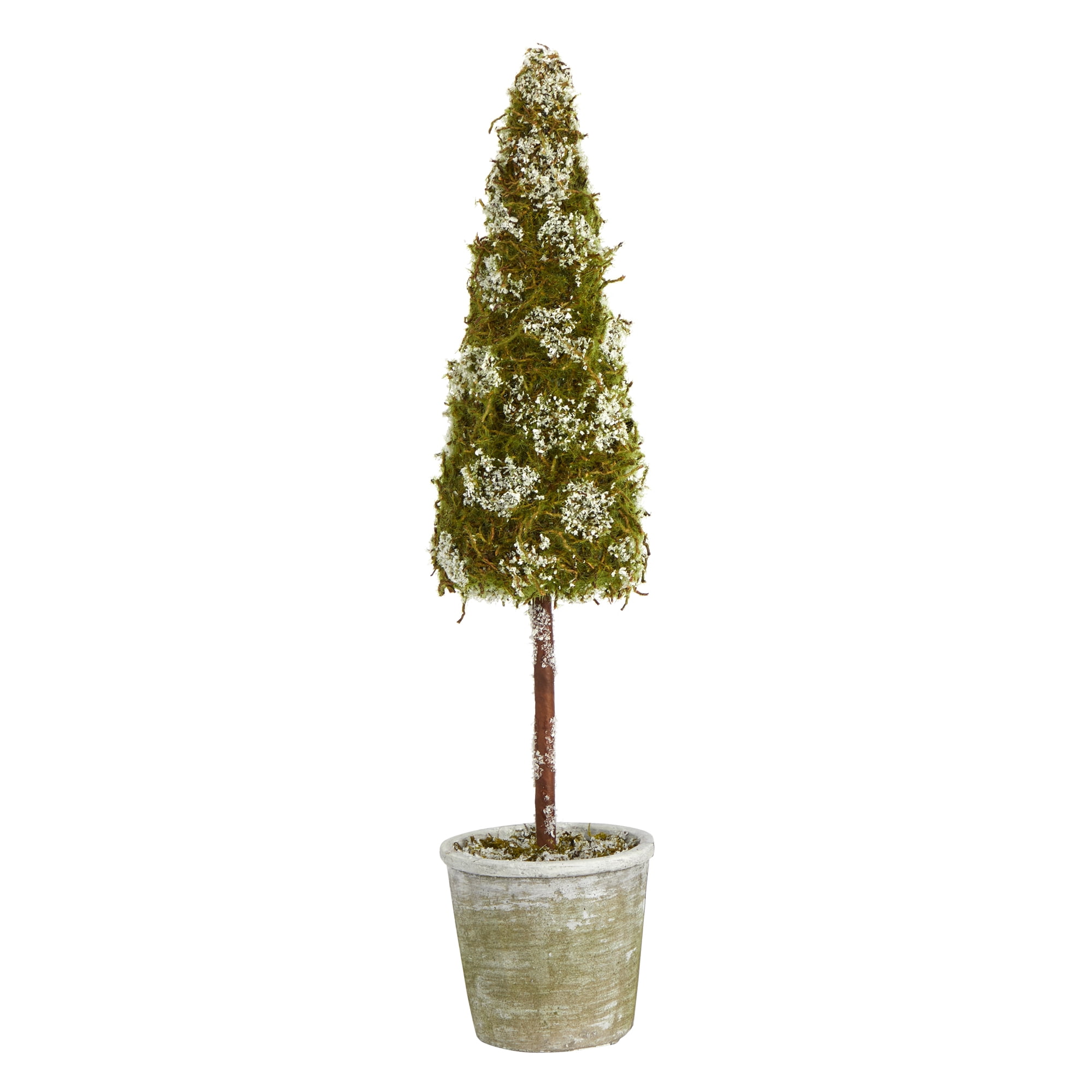 Nearly Natural 2' Flocked Moss Artificial Cone Tree in Decorative Planter