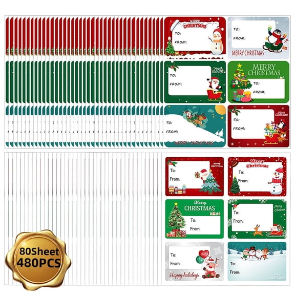 80 PCS Merry Christmas Gift Tags Stickers & Labels Set for Crafts and Scrapbooking