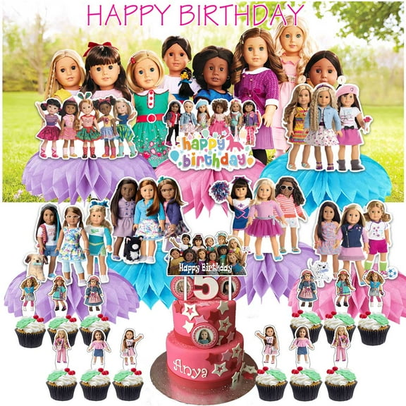 American Girl Doll Party Decorations Decor Supplies Honeycomb Centerpieces Table Toppers Cake Toppers for Birthday Photo Props
