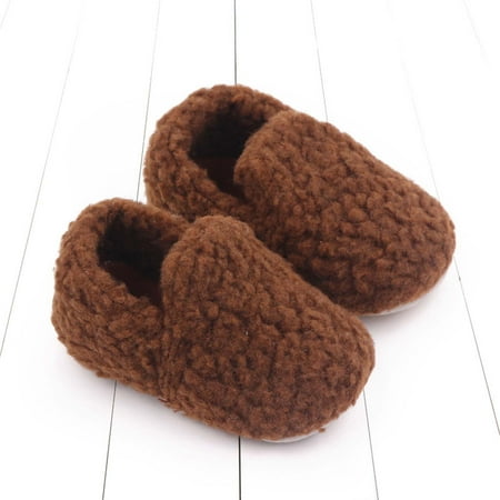 

Juebong Boots Deals Winter Toddler Shoes Baby Cute Fashion Solid Color Cotton Slipper Non-Slip Soft Bottom Shoes Coffee 6